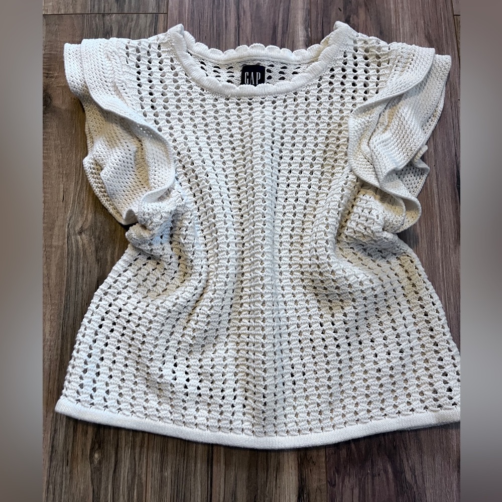 GAP Flutter Sleeve Crochet Sweater M White